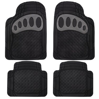 FH Group Automotive Floor Mats - Heavy-Duty Footprint Design Rubber Floor Mats for Cars, Universal Fit Full Set, ClimaProof Floor Mats, Trimmable Floor Mats For Most Sedan, SUV, Truck Floor Mats Black