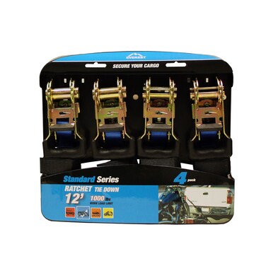 Everest S41121- Ratchet Tie Down Straps - 4 Pk - 12' - 1000 Lbs Load Cap- 3000 Lb Break Strength- Cambuckle Alternative