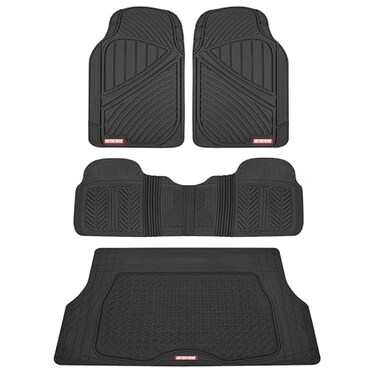 Motor Trend FlexTough Performance All Weather Rubber Car Mats with Cargo Liner - Full Set Front &amp; Rear Floor Mats for Cars Truck SUV, Automotive Floor Mats (Black)