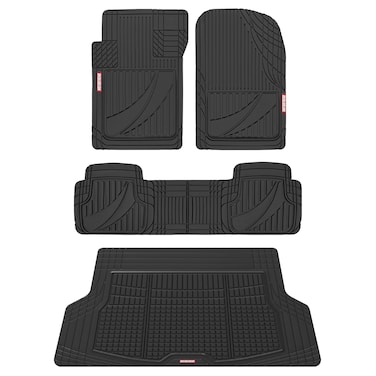 Motor Trend FlexTough Advanced Heavy Duty Black Rubber Car Floor Mats &amp; Cargo Liner for SUV &amp; Car Full Set - Universal Trim to Fit All Weather Automotive Floor Mats &amp; Cargo Liners for SUV, Car, &amp; Van