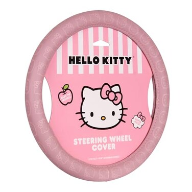Hello Kitty Steering Wheel Cover, Official Sanrio Car Steering Wheel Cover with Universal Size 14.5-15, Cute Pink Steering Wheel Cover for Women, Hello Kitty Car Accessories (Hello Kitty Pink)
