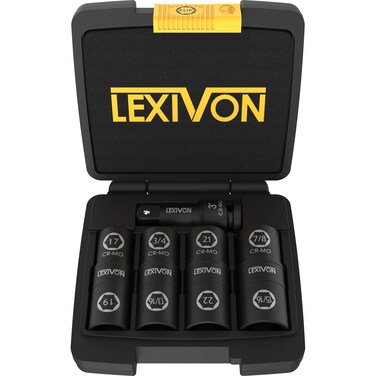 LEXIVON Lug Nut Impact Socket Set, 1/2-Inch Drive   Innovative 8-IN-4 Flip Socket Design, Covers Most Commonly Used Inch &amp; Metric Wheel Nuts   Cr-Mo Steel = Full Impact Grade (LX-110)