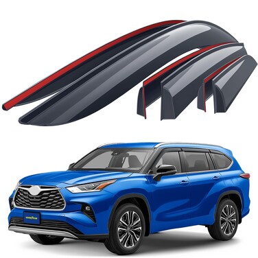 Goodyear shatterproof Window Deflectors for Toyota Highlander 2020-2024, Tape-on Rain Guards, Window Visors, Vent Deflector Visor, Car Accessories, 6 pcs. - GY008766
