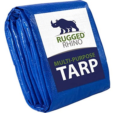 Rugged Rhino All Weather 100% Waterproof Heavy Duty Tarp, 5 Mil UV Temperature Resistant Tarps, High Durability Multipurpose Cover, for Home Outdoor Patio Winter Leaf Camping, 6x8 1 Pack Blue