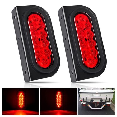 Nilight 6 Inch Oval Trailer Tail Light with flush Mount Grommets Plugs w/Mounting Brackets 2PCS Red Waterproof Stop Brake Turn Trailer Lights for RV Truck