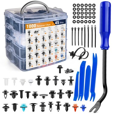 GOOACC 1045Pcs Car Push Retainer Clips &amp; Auto Fasteners Assortment -30 Most Popular Sizes Nylon Bumper Fender Rivets with Fasteners Remover an 10 Cable Ties for Toyota GM Ford Honda Chevy