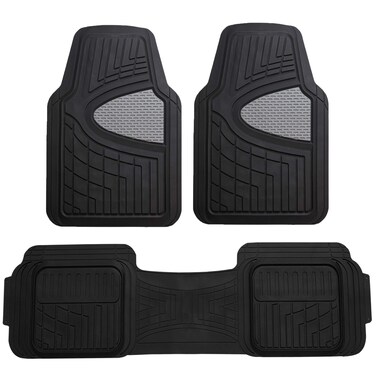 FH Group Car Floor Mats - Heavy-Duty Rubber Floor Mats for Cars, Universal Fit Full Set, Trimmable Automotive Floor Mats, Climaproof Floor Mats for Most Sedan, SUV, Truck Floor Mats Gray Black