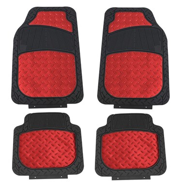 FH Group Automotive Floor Mats - Heavy-Duty Metallic Rubber Floor Mats for Cars, Universal Fit Full Set, Climaproof &amp; Trimmable Floor Mats for Most Sedan, SUV, Truck, Red