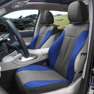 FH Group Front Set Faux Leather Car Seat Covers for Low Back Seat with Removable Headrest, Universal Fit, Airbag Compatible Seat Cover for SUV, Gray/Blue