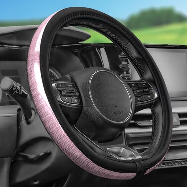 FH Group Universal Fit Galaxy13 Metallic Striped Steering Wheel Cover fits Most Cars, SUVs and Vans, Dual Material Anti-Slip Ultimate Protection Pink