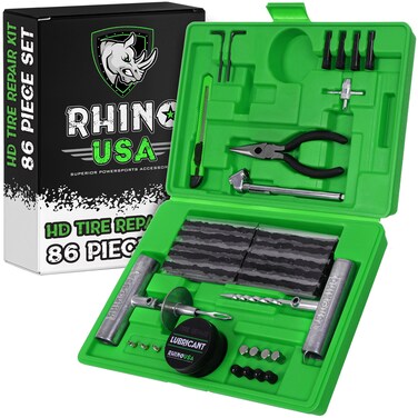 Rhino USA Tire Plug Repair Kit (86-Piece) Fix Punctures &amp; Plug Flats with Ease - Heavy Duty Flat Tire Puncture Repair Kit for Car, Motorcycle, ATV, UTV, RV, Trailer, Tractor, Etc