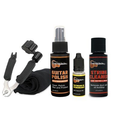 Guitar Cleaning Polish, String Cleaner, Winder and Fretboard Oil Care Kit - Guitar Oil and Cleaner for Body, Strings and Fretboard Fingerboard - Cleans, Polishes, and Protects