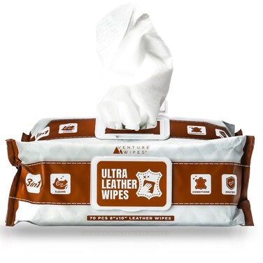 Venture Wipes   Leather Cleaner Wipes, 70 Count   Clean, Condition &amp; Protect Furniture, Apparel, Auto Car Interior, Shoes, Boots, Bags   Extra Large 8" x 10" Size   70 Count