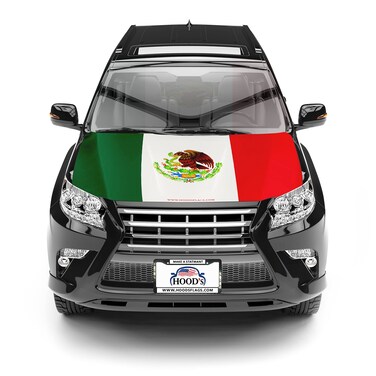 [Hood's Flags] Mexico Flag Car Hood Cover 63"x47" (120x160cm) for Trucks, Car, SUV, or Van. Mexican Flag Hood Cover, Polyester Spandex Material, Weather-Resistant + Fasteners