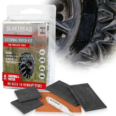 GlueTread External Patch Kit - for Tubeless Tires - No Need to Remove Tire - Kit Includes Enough Material to Patch 4 Tires - ATV Sidewall Repair Kit