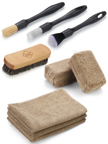 Fantasticlean 9PCS Car Interior Detailing Set, Microfiber Cloth &amp; Applicator, Single-Head Detailing Brushes, Natural Bristles, Scratch-Free &amp; Ultra-Soft for Seats Leather Care or Cleaning