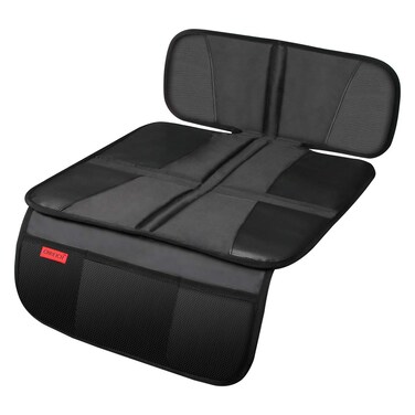 Kaiphy Car Seat Protector - Seat Protection Mat - Thick Padding - Durable, Waterproof Fabric, Leather Reinforced Corners &amp; 3 Pockets for Handy Storage Black
