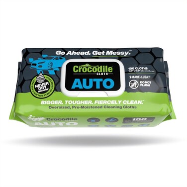 Crocodile Cloth Auto Cleaning Wipes - Car Engine Degreaser, Body Detailing, Tires Cloth Wipes - Cut Through Grease, Oil, and Adhesives on Hands, Tools, Parts, and More - 100 Giant Disposable Wipes