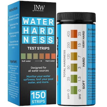 Water Hardness Test Kit - Quick and Accurate Water Hardness Test Strips - Hard Water Test Kit with eBook - Ultimate Test Kit for Water Hardness - 150 Water Softener Test Strips by JNW Direct