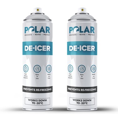 Polar Windshield De-Icer Spray 2 x 17oz - Melts Ice Frost &amp; Snow Fast - Ideal for Car Windscreens, Mirrors, Headlights, Locks &amp; Gates - Prevent Re Freezing
