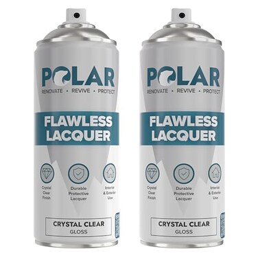 Polar Clear Gloss Flawless Lacquer Spray - 2 x 13.5fl. oz - Clear Coat Spray Paint - Non-Yellowing &amp; Scratch Resistant - Interior &amp; Exterior Surfaces for Wood, Metal, Plastics, Glass &amp; Ceramics