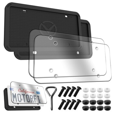 Motorfi 2 Pcs Silicone License Plate Frames with Polycarbonate Covers, Rust-Proof, Weather-Resistant, Easy Installation, Premium License Plate Protector for Cars with 2 Drainage Holes