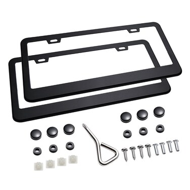 Ohuhu Matte Aluminum License Plate Frame with Black Screw Caps, 2Pcs 2 Holes Black Car Licenses Plate Covers Holders for US Vehicles