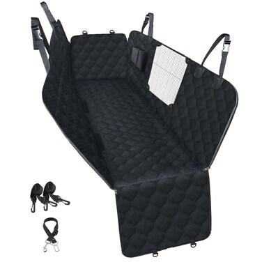 PETICON Dog Car Seat Cover with Mesh Window, 100% Waterproof Dog Seat Cover for Back Seat, Scratchproof Dog Hammock for Cars, Trucks, SUVs, Jeeps, Black