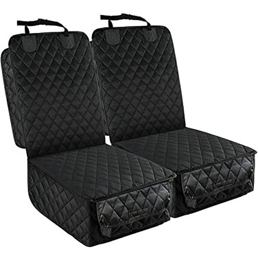 PETICON Waterproof Front Seat Car Cover 2 Pack, Full Protection Dog Car Seat Cover with Side Flaps, Nonslip Scratchproof Captain Chair Seat Cover Fits for Cars, Trucks, SUVs, Jeep, Black