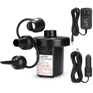 AGPTEK Electric Air Pump, Portable Quick-Fill Air Pump with 3 Nozzles, 4.5kPa, 110V AC/12V DC, Inflator/Deflator Pumps for Outdoor Camping, Inflatable Air Mattress Beds, Boats, Swimming Ring