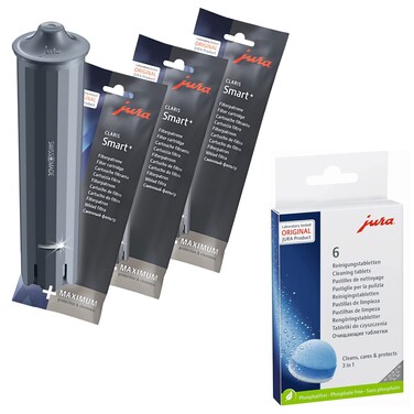 Jura Claris Smart+ Water Filters 3-Phase 6 Cleaning Tablets - Value Combo - 3 Filters + 6 Cleaning Tablets