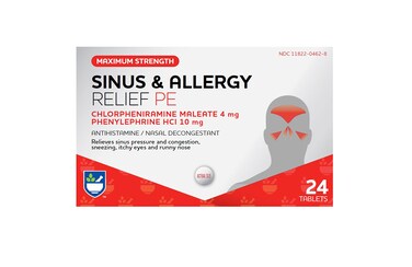 Rite Aid Sinus &amp; Allergy Relief PE Tablets, Maximum Strength- 24 Count   Antihistamine and Nasal Decongestant   4 Hour Allergy Medication   Allergy and Congestion Relief