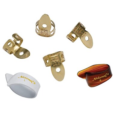 D'Addario National Finger Picks for Acoustic Guitar - Banjo Picks - Finger Picks &amp; Thumb Pick Set - Medium/Large - Brass, Multi - 6 Picks