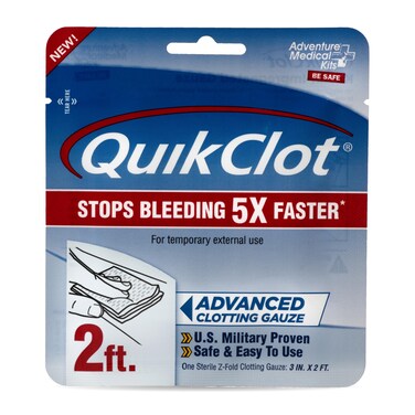 Adventure Medical Kits QuikClot Gauze - Gauze for Emergency Survival Kit, Doomsday Prepping Supplies &amp; More - Stops Bleeding Fast with Kaolin - Flexible Hemostatic Medical Gauze - 3" x 24