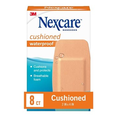 Nexcare Waterproof Cushioned Bandages, Knee &amp; Elbow, 2 x 4 in, 8 Count