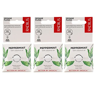 RADIUS Peppermint Dental Floss 55 Yards Vegan and Non-Toxic Oral Care Boost Total Tooth &amp; Gum Protection Clear - Pack of 3