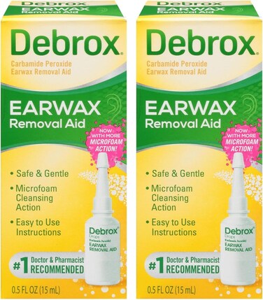 Debrox Earwax Removal Drops with Gentle Microfoam Cleansing Action, 0.5 fl oz, Adults and Children Over 12 Years of Age (Pack of 2)