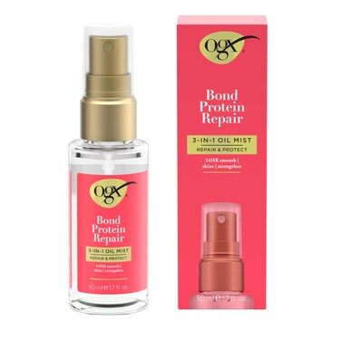 OGX Repair &amp; Protect Bond Protein Repair 3-in-1 Oil Mist, Multi-Benefit Hair Oil Protects Dry, Damaged Hair Against Frizz, Strengthens, &amp; maintains Shine, 1.7 fl. oz