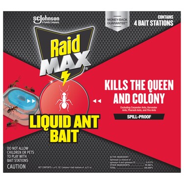 Raid Max Liquid Ant Bat; Kills Ants Where They Breed, For Indoor and Outdoor Use; 4 Bait Stations