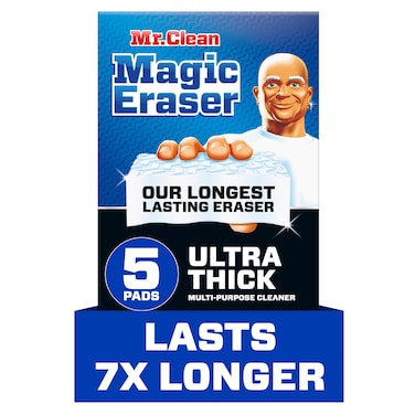 Mr. Clean Magic Eraser Ultra Thick Multi Purpose Cleaner, Bathroom Cleaning Supplies, Magic Eraser Sponge Multi Surface Cleaner, 5ct