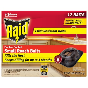 Raid Double Control Small Roach Baits, Child Resistant, For Indoor Use, Kills Roaches for 3 Months, 12 Count