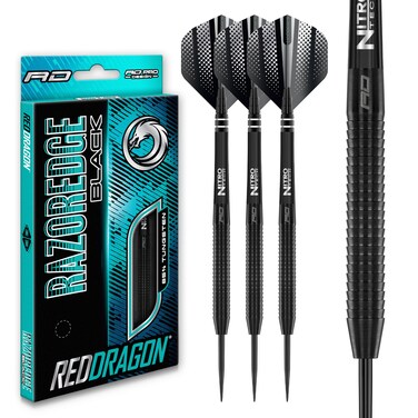 RED DRAGON Razor Edge Black 22g Tungsten Darts with Flights and Stems