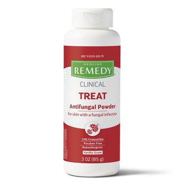 Medline Remedy Clinical Antifungal Powder (3 oz Bottle), Vanilla Scent, 2% Miconazole Nitrate, Treats Athlete's Foot, Jock Itch, Ringworm, Skin Folds, Infection, Talc Free, Soothes Burning &amp; Chafing