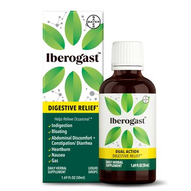Iberogast Liquid Drops, Herbal Relief of Stomach Upsets: Occasional Indigestion, Bloating, Gas, Nausea, Upset Stomach; Gluten Free; 6-Herb Blend with Iberis Amara, Peppermint, Licorice; 50mL