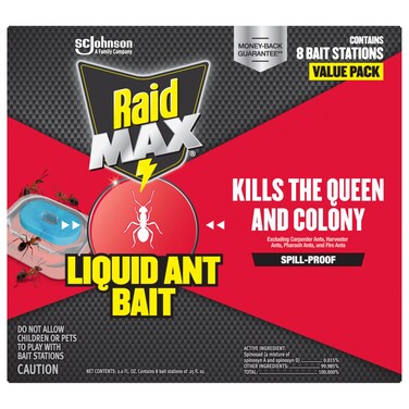Raid Max Liquid Ant Bat; Kills Ants Where They Breed, For Indoor and Outdoor Use; 8 Bait Stations