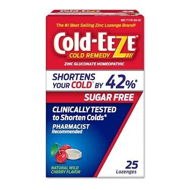 Cold-EEZE Sugar-Free, Natural Wild Cherry Zinc Lozenges, Homeopathic Cold Remedy, Shortens The Common Cold, Sore Throat, Cough, Congestion &amp; Post Nasal Drip, 25 Ct