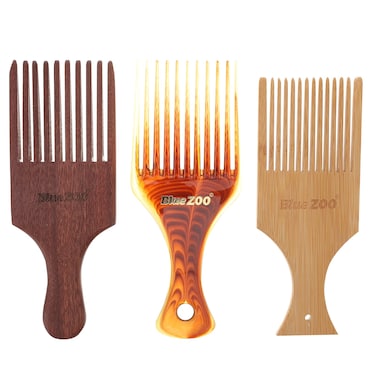 3PCS Smooth Hair Picks Wood Hair Comb Wide Flat Hair Combs for Men Women Curly Hair African Styling Afro Lift Detangle Hair Styling Tools
