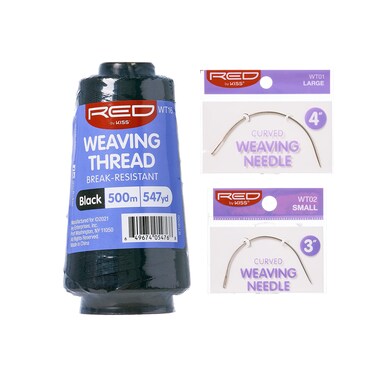 Red by Kiss Hair Weaving Thread Black 547yard and Curved Weaving Needles Set Hair Extension Kit