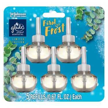 Glade PlugIns Refills Air Freshener, Scented and Essential Oils for Home and Bathroom, First Frost, Limited Edition Scent, 3.35 Fl Oz, 5 Count