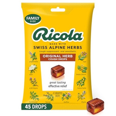 Ricola Original Herb Cough Drops, 45 Count, Cough Suppressant &amp; Throat Relieving Drops with Naturally Sourced Menthol, Pleasing Herbal Taste for Coughs &amp; Throat Irritation Symptom Relief